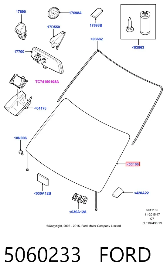 Лобовое стекло 5060233 Ford