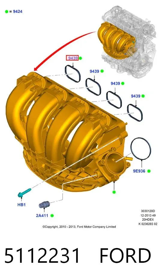 Прокладка впускного коллектора 5112231 Ford