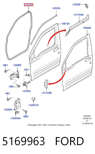 Уплотнитель двери передней левой (на кузове) FORD 5169963