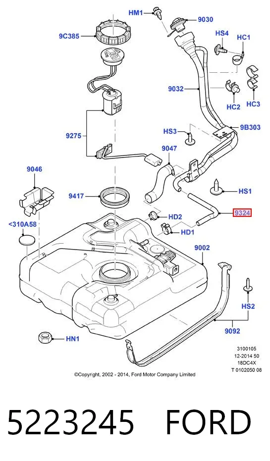 Шланг отвода воздуха из топливного бака 5223245 Ford