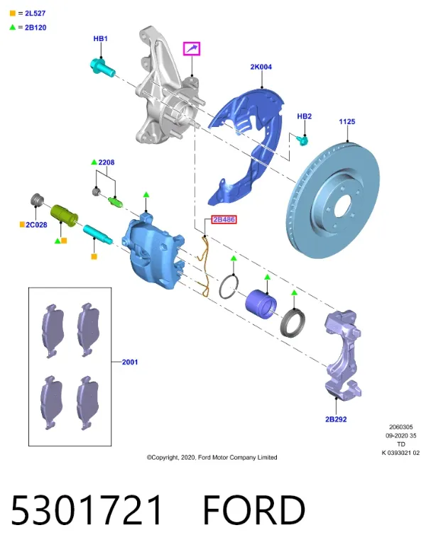 Ремкомплект тормозных колодок 5301721 Ford