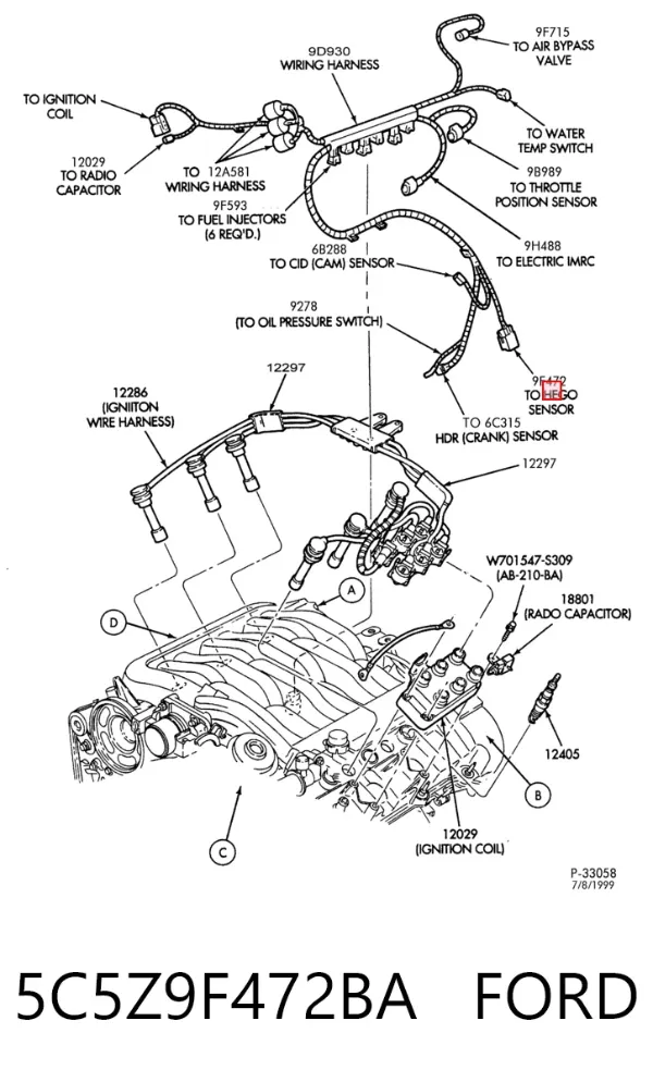 Датчик кислорода до катализатора 5C5Z9F472BA Ford