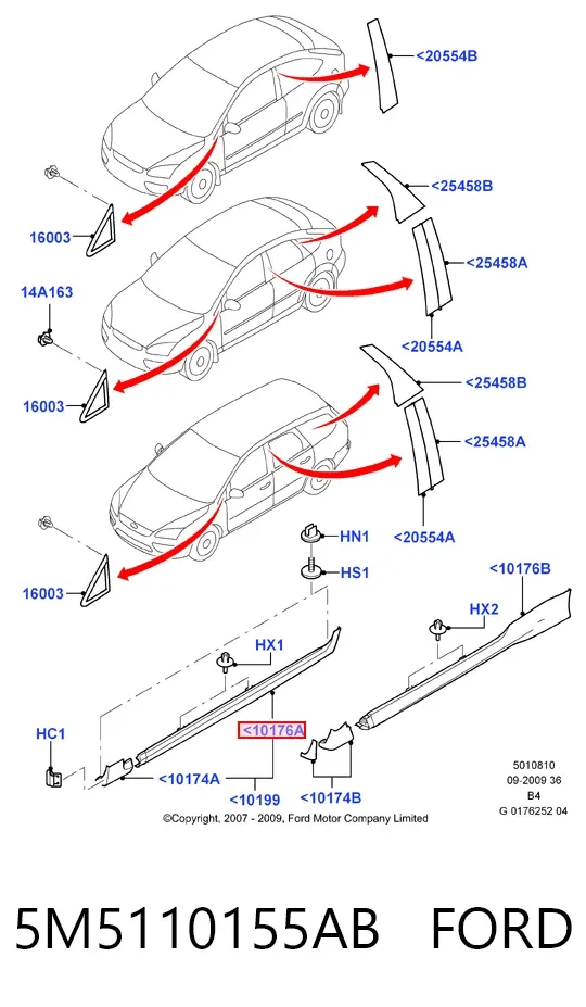 Накладка (молдинг) порога наружная левая 5M5110155AB Ford