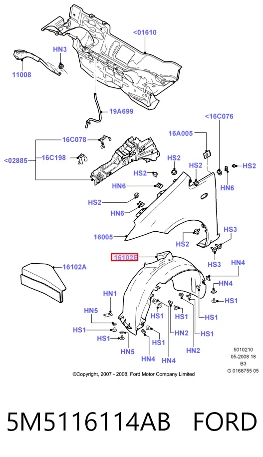 Подкрылок передний правый 5M5116114AB Ford