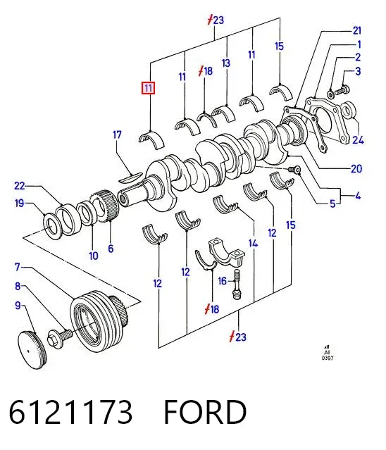 Вкладыши коленвала коренные, комплект, стандарт (STD) 6121173 Ford