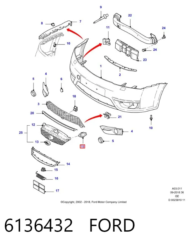 Пистон крепления переднего бампера 6136432 Ford