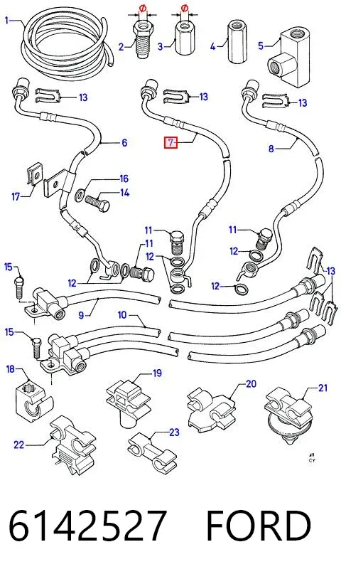 Шланг тормозной передний правый 6142527 Ford