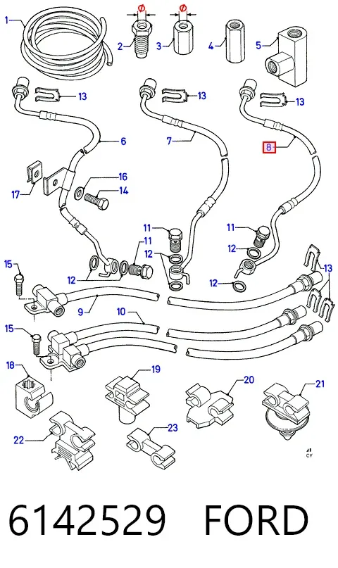 Шланг тормозной передний правый 6142529 Ford