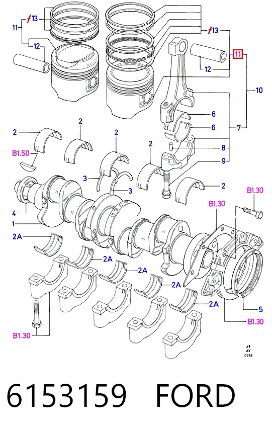 Поршень на 1 цилиндр 6153159 Ford