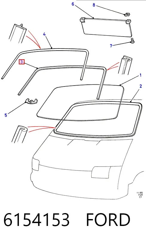 Уплотнитель лобового стекла верхний 6154153 Ford