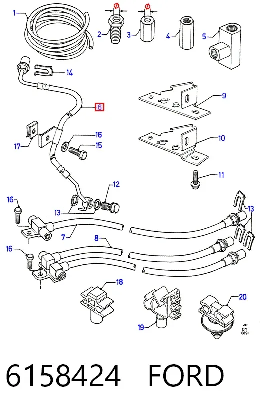 Шланг тормозной передний правый 6158424 Ford