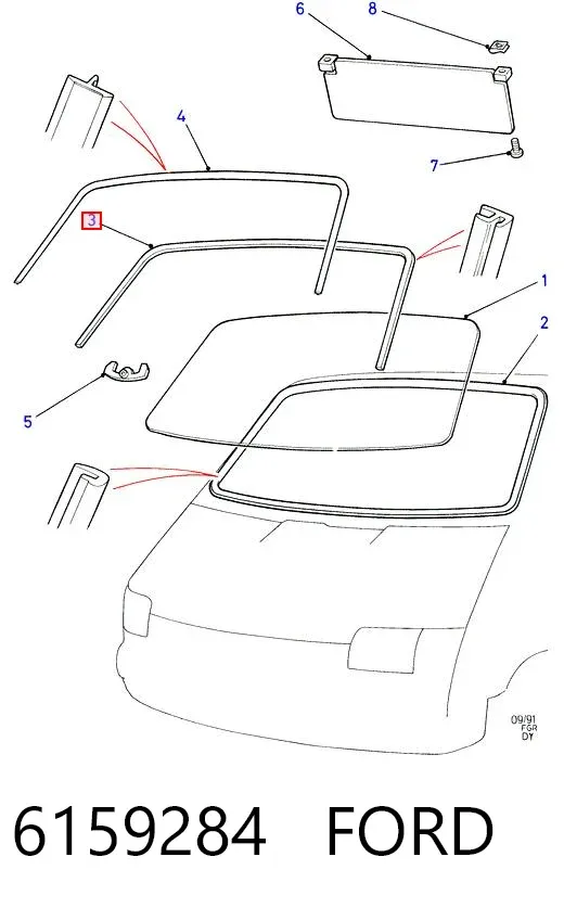 Уплотнитель лобового стекла верхний 6159284 Ford