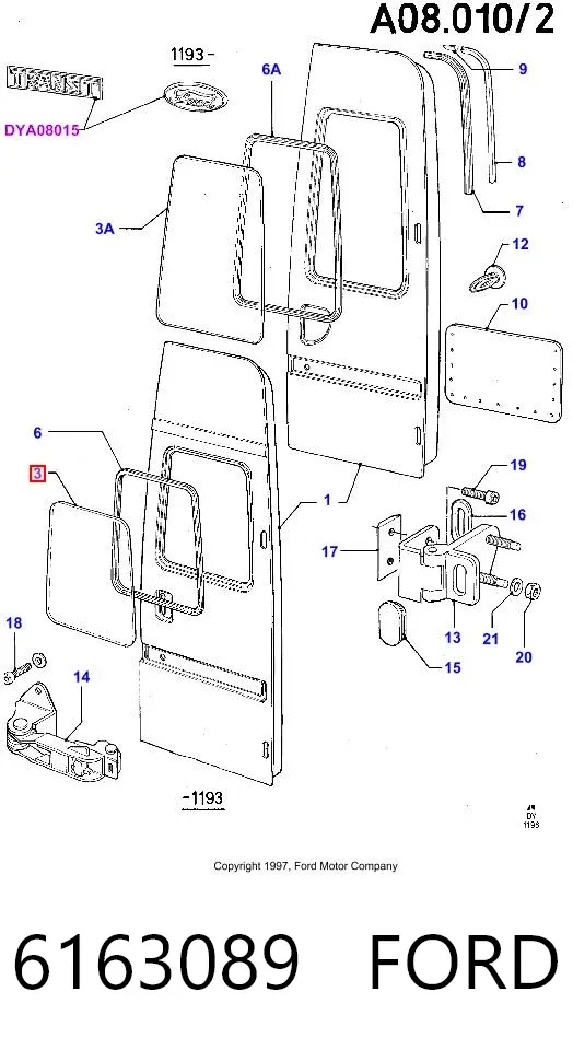 Стекло двери багажной распашной левой 6163089 Ford