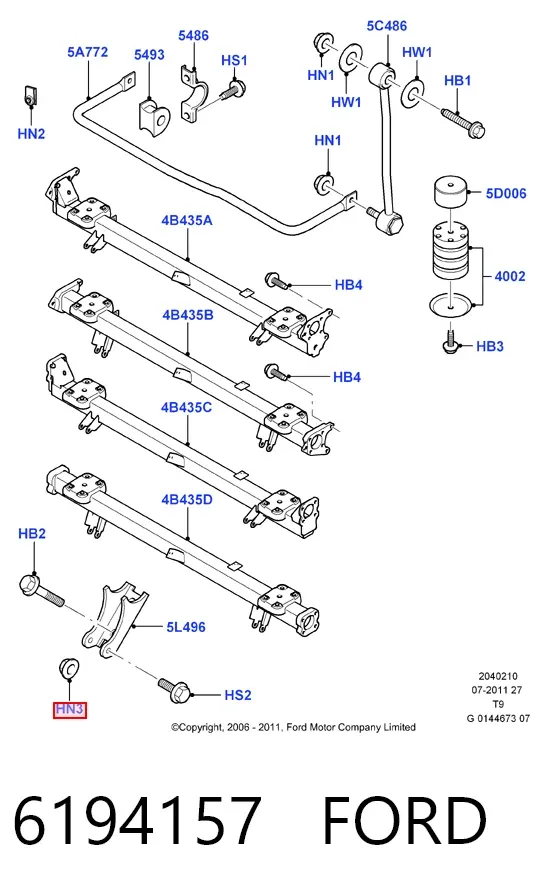 Болт (гайка) крепежа 6194157 Ford