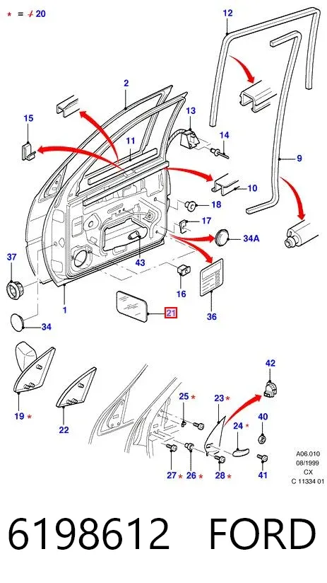 Стекло левого зеркала заднего вида 6198612 Ford