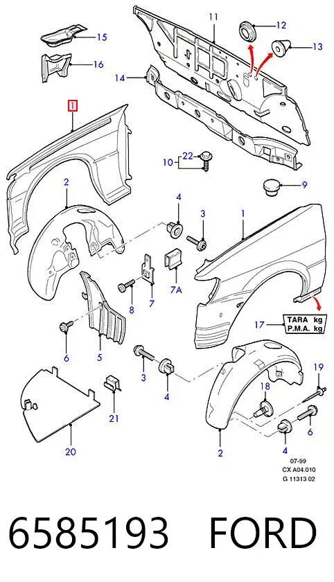 Крыло переднее левое 6585193 Ford
