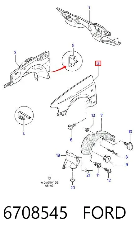 Крыло переднее правое 6708545 Ford