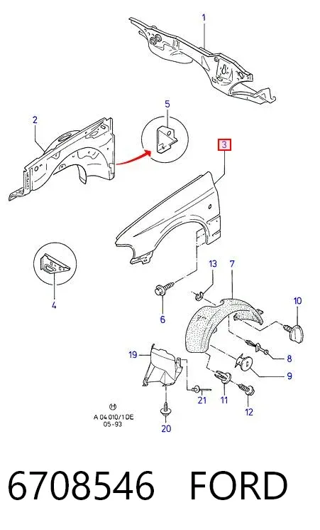 Крыло переднее левое 6708546 Ford