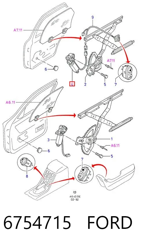 Мотор стеклоподъемника двери задней левой 6754715 Ford