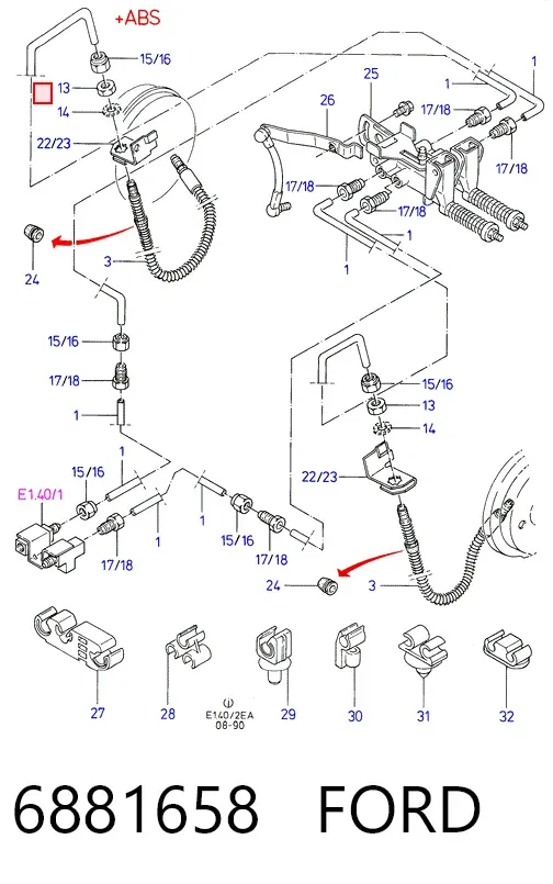 Шланг тормозной передний левый 6881658 Ford