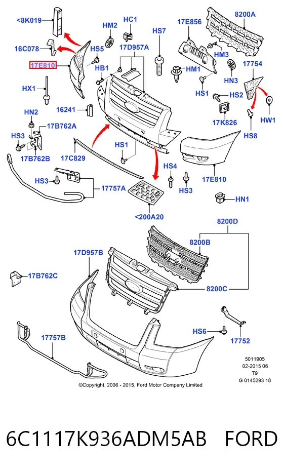 Бампер передний, правая часть 6C1117K936ADM5AB Ford