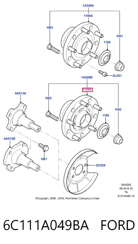 Задняя ступица 6C111A049BA Ford
