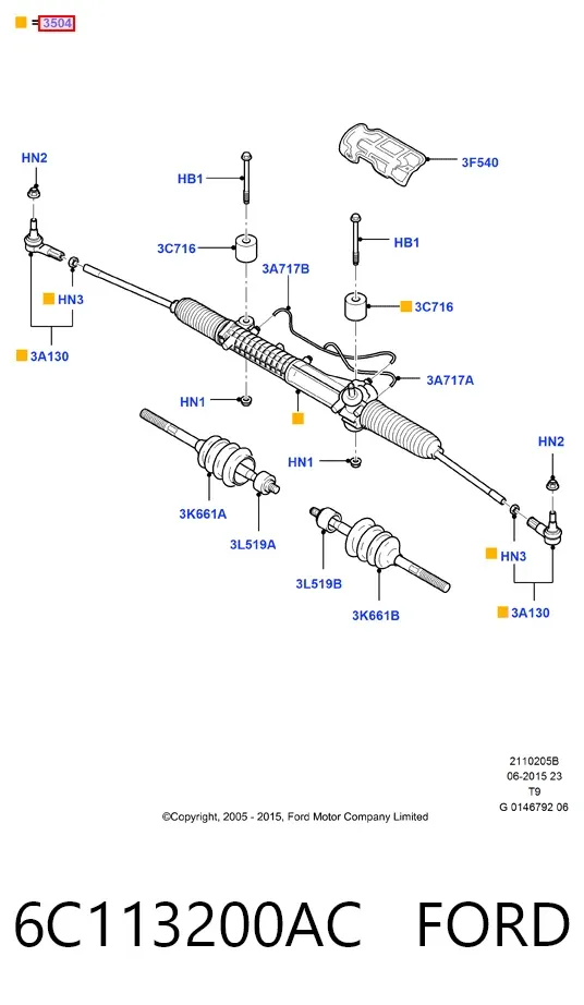 Рулевая рейка 6C113200AC Ford