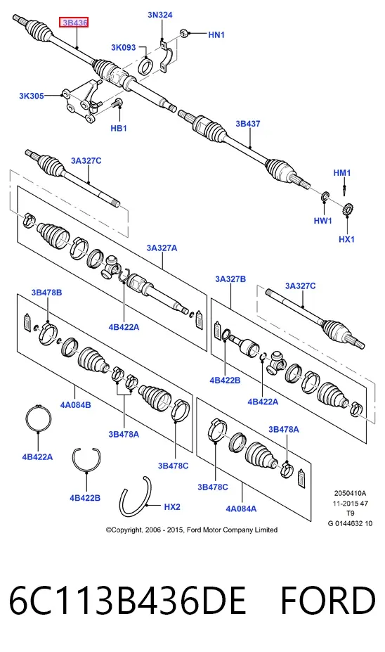 Правая полуось 6C113B436DE Ford