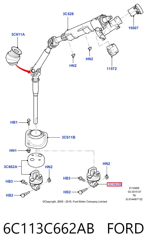 Муфта рулевого кардана 6C113C662AB Ford