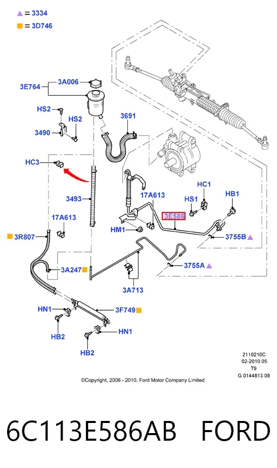 Шланг ГУР высокого давления 6C113E586AB Ford