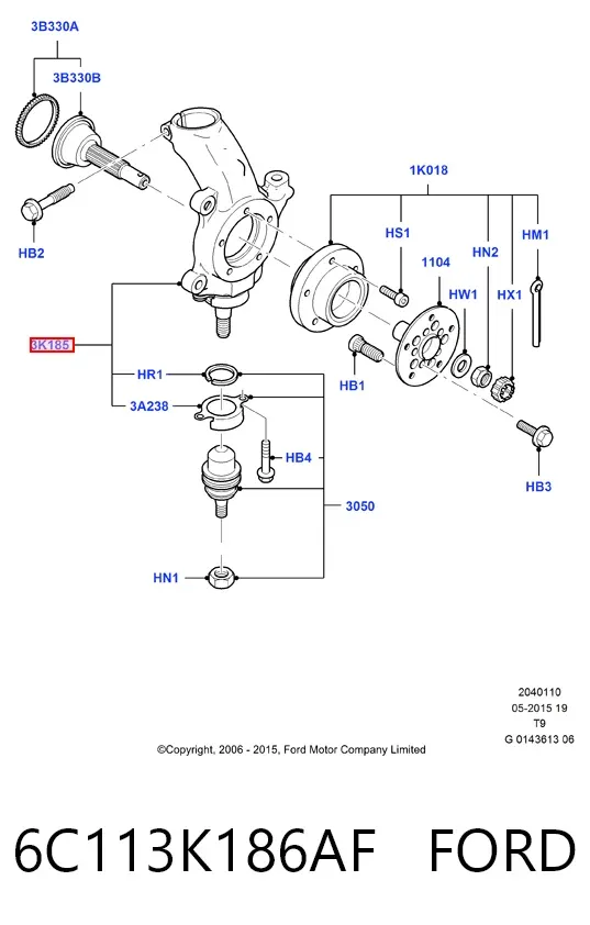 Цапфа передняя левая 6C113K186AF Ford