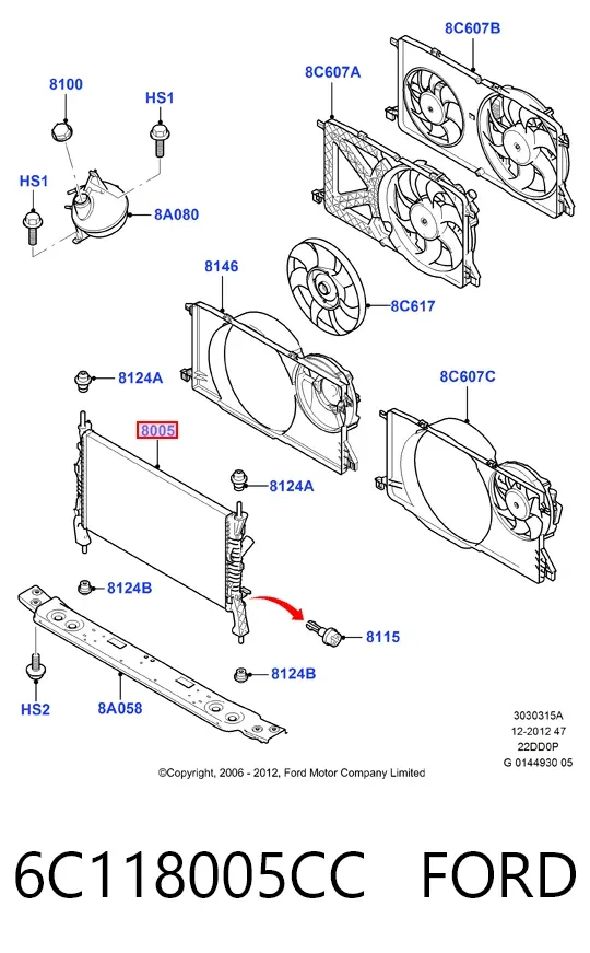 Радиатор 6C118005CC Ford