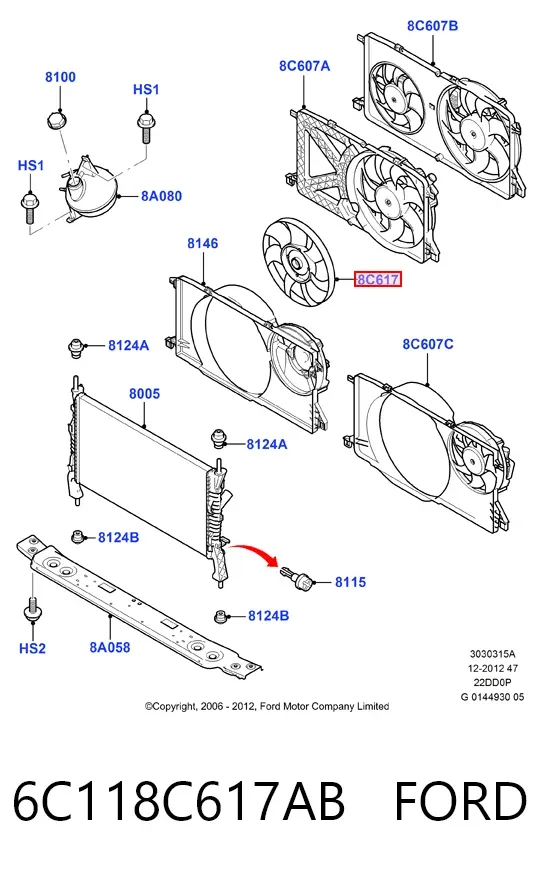 Вискомуфта вентилятора 6C118C617AB Ford