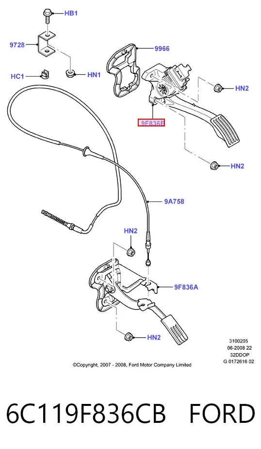 Педаль газа 6C119F836CB Ford