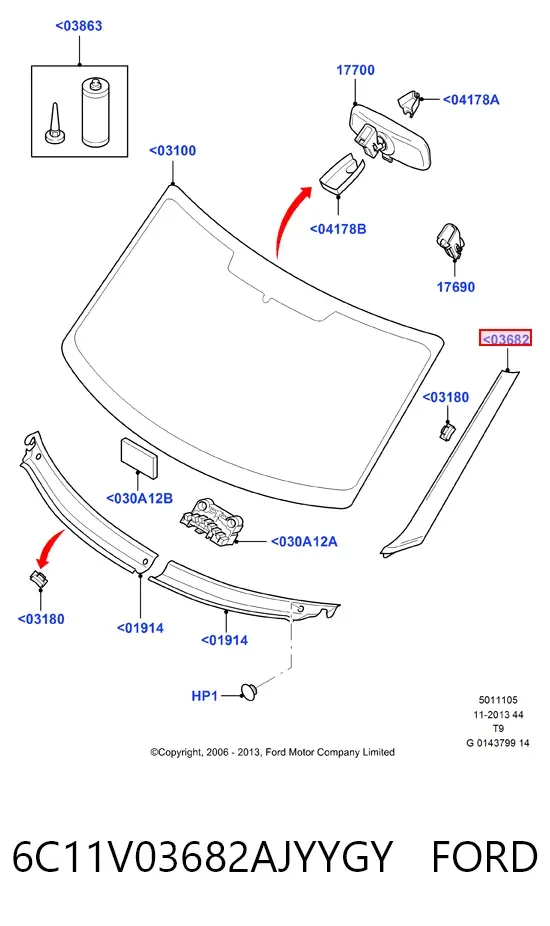 Молдинг лобового стекла правый 6C11V03682AJYYGY Ford