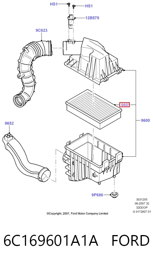 Воздушный фильтр 6C169601A1A Ford