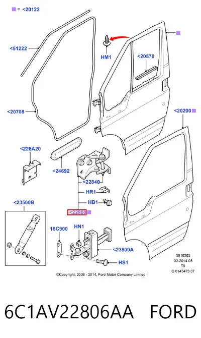 Петля двери передней FORD 6C1AV22806AA