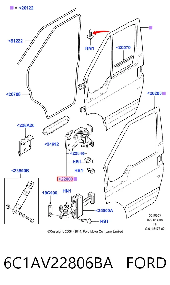 Петля двери передней 6C1AV22806BA Ford