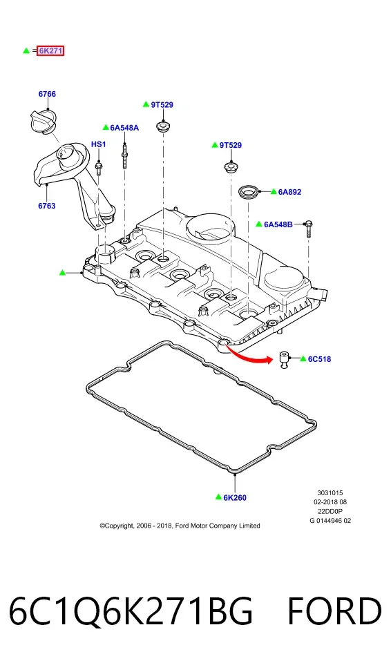 Клапанная крышка 6C1Q6K271BG Ford