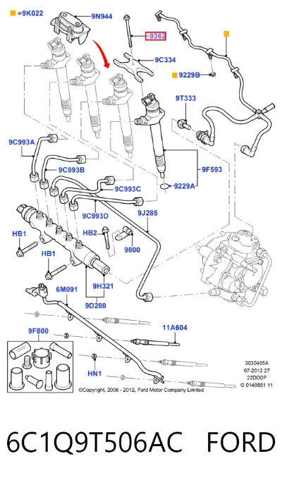 Болт крепления форсунки FORD 6C1Q9T506AC