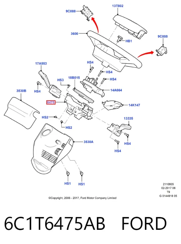 Переключатель подрулевой, центральная часть 6C1T6475AB Ford
