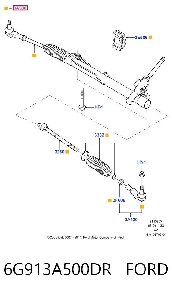 Рулевая рейка 6G913A500DR Ford