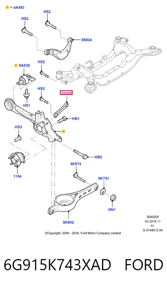 Нижний рычаг задней подвески 6G915K743XAD Ford