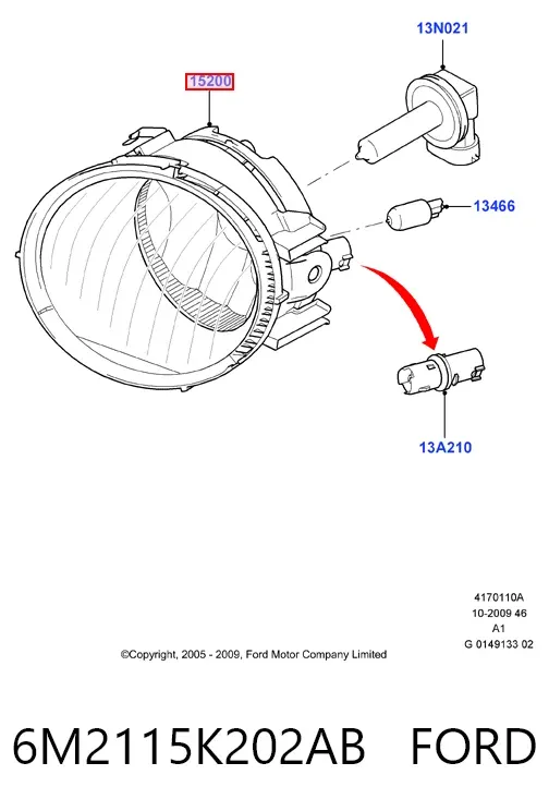 Фара противотуманная левая 6M2115K202AB Ford