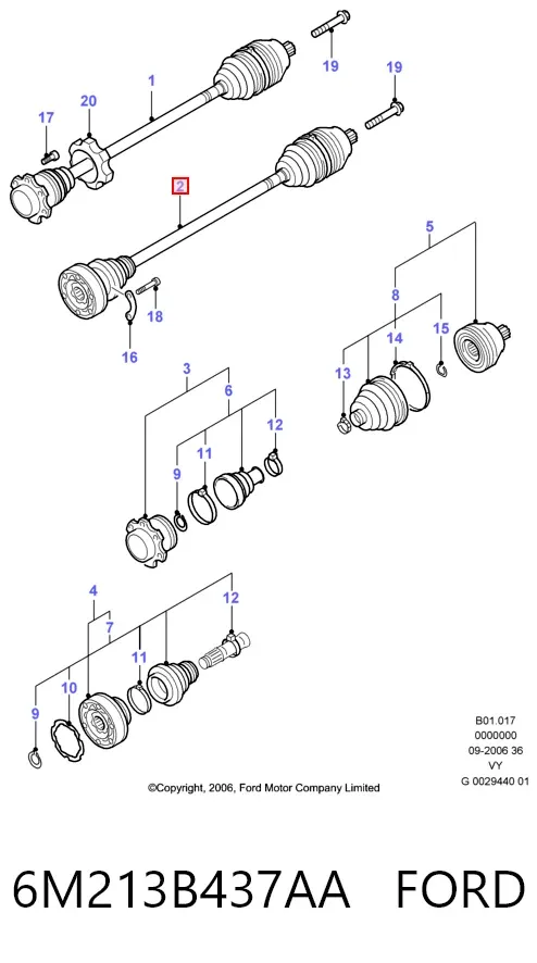 Полуось передняя 6M213B437AA Ford