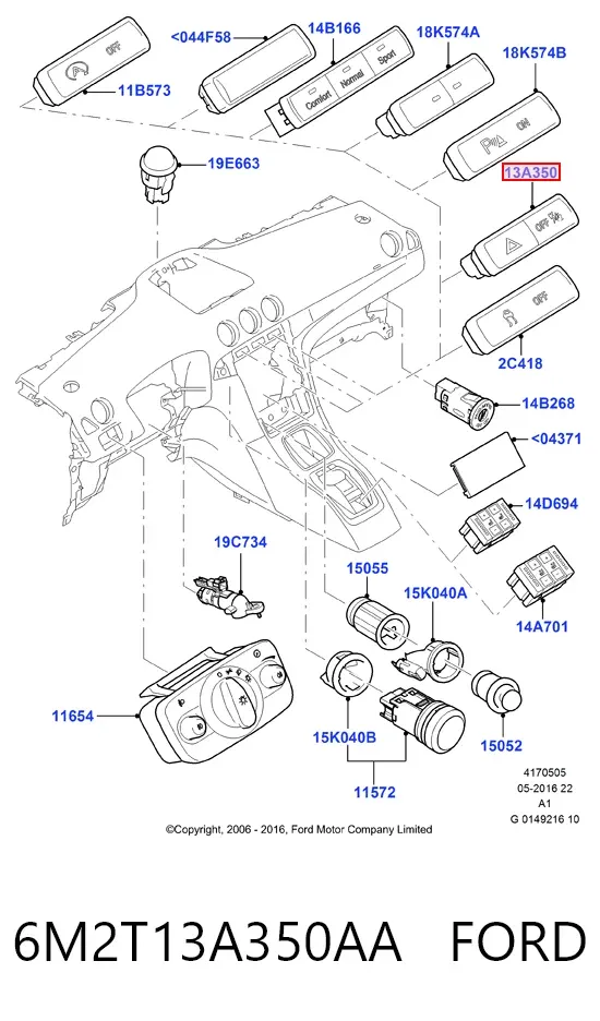 Кнопка аварийки 6M2T13A350AA Ford