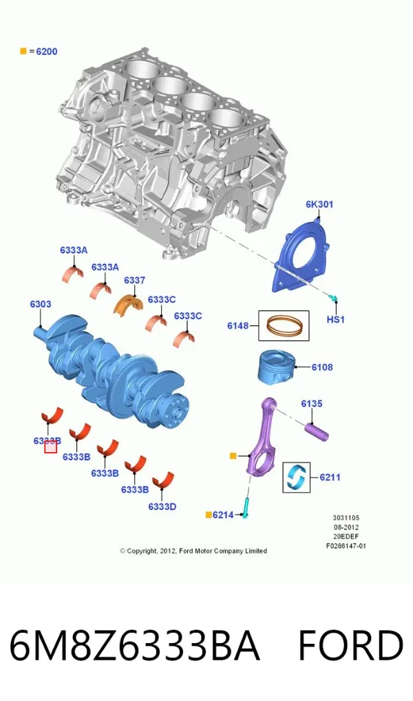 Вкладыши коленвала коренные, комплект, стандарт (STD) 6M8Z6333BA Ford