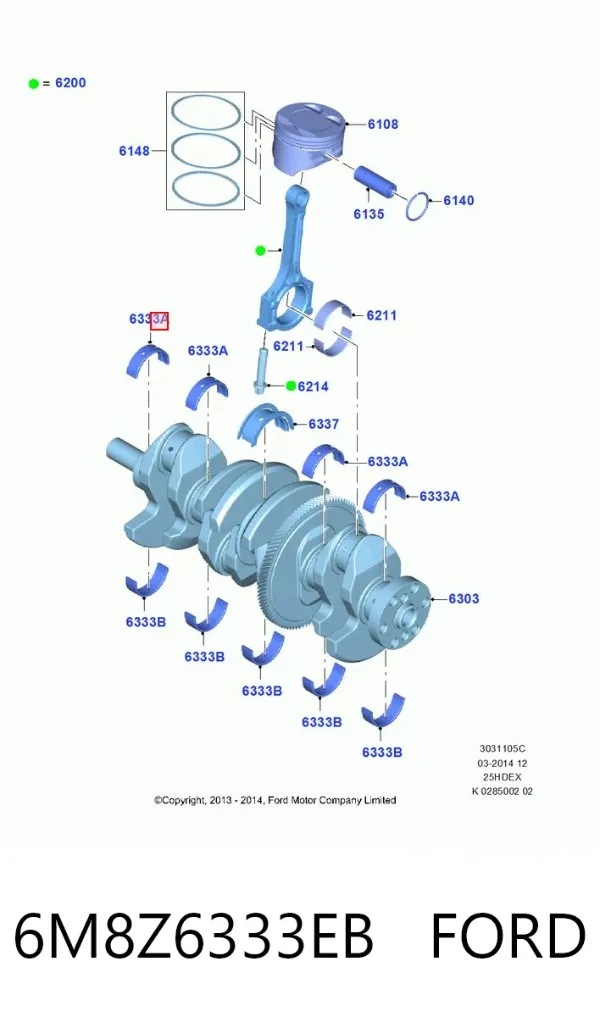 Вкладыши коленвала коренные, комплект, стандарт (STD) 6M8Z6333EB Ford