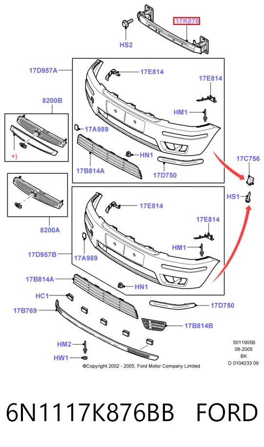 Усилитель переднего бампера 6N1117K876BB Ford
