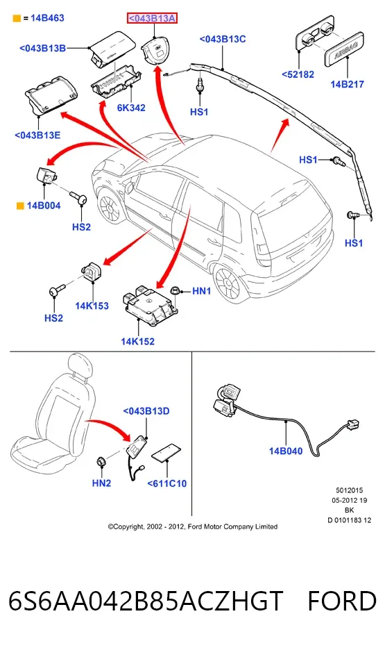 Подушка безопасности водителя 6S6AA042B85ACZHGT Ford
